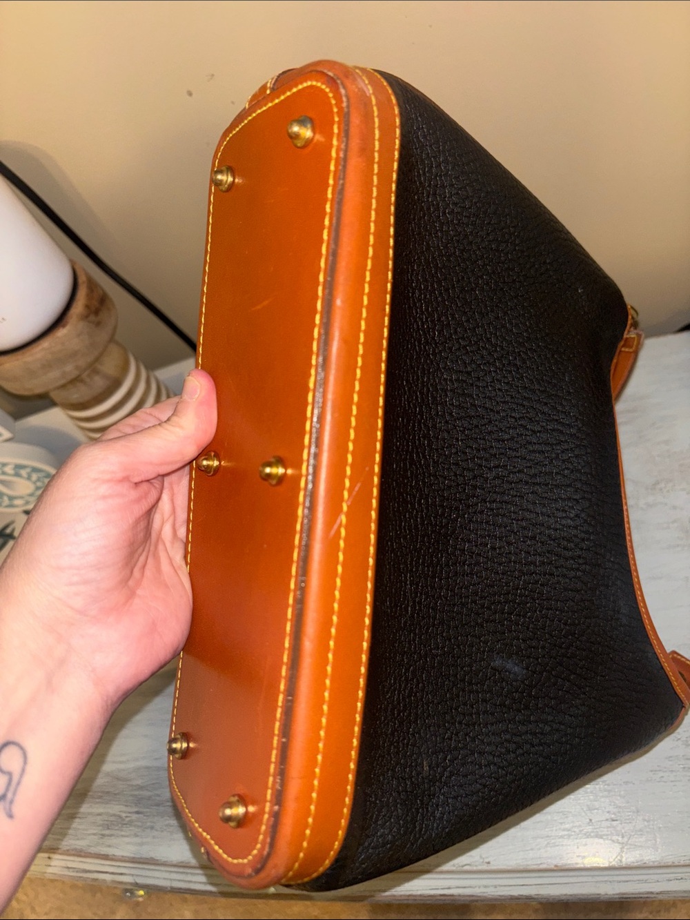Dooney & Bourke Black and Brown Pebbled Leather Shoulder Bag - Picture 3 of 7